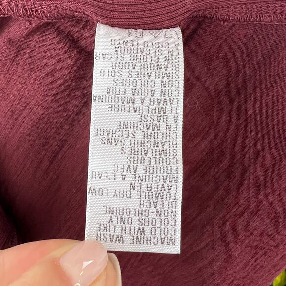 JAMES PERSE Burgundy 1 Panel Top Cotton Button-Up Collar 3/4 Sleeve Flap Pockets - Picture 9 of 9